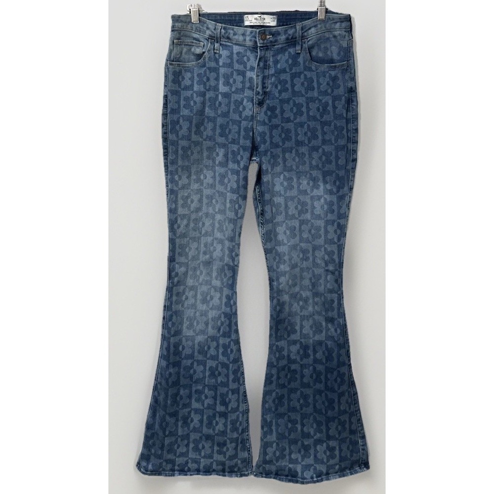 Women's Hollister Curvy High Rise Vintage Flare Jeans Sz 33 Hippie‎ Boho Flowers